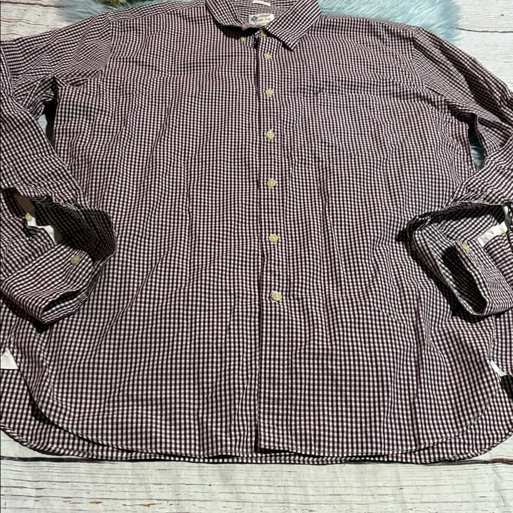 J. Crew 2-Ply Cotton Maroon White Check Button Down Shirt sz XL